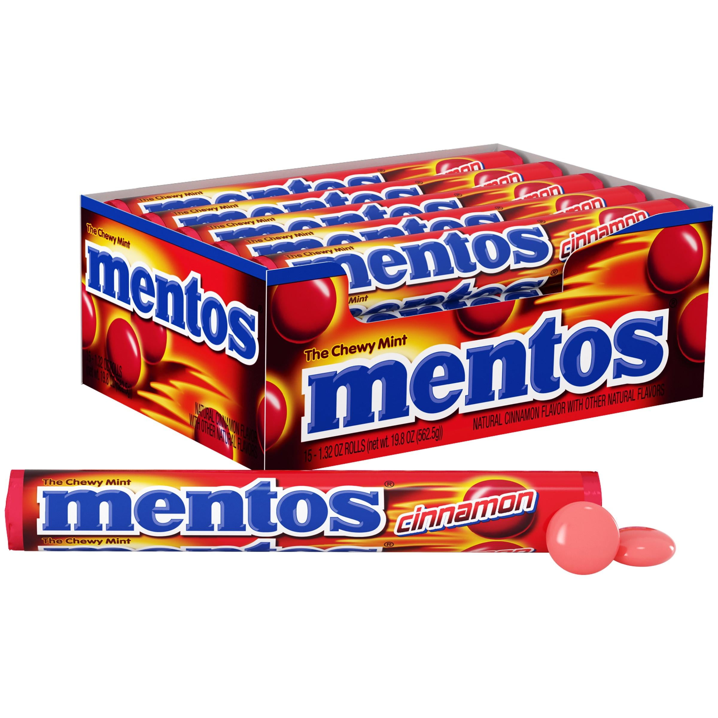 Mentos Candy, Mint Chewy Roll, Cinnamon, Regular Size, Nut Free, 1.32 oz (15 Pack)