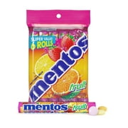 Mentos Chewy Mint Candy Roll, Assorted Fruit, Peanut & Tree Nut Free, Regular Size, 1.32 oz, 6 Count