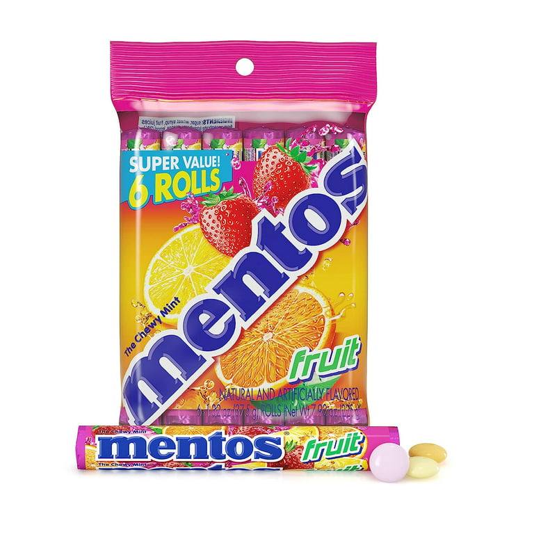 Mentos Chewy Mint Candy Roll, Assorted Fruit, Regular Size, Peanut Free,  1.32 oz 