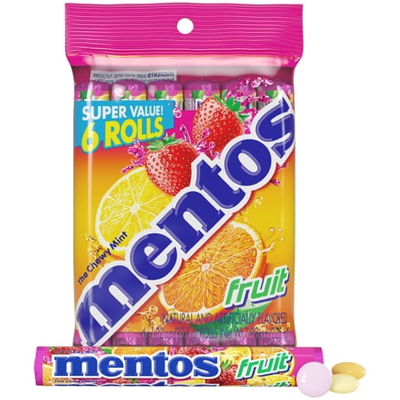 Mentos Assorted Fruit Chewy Mint Candy Roll, 1.32 oz, pack of 6