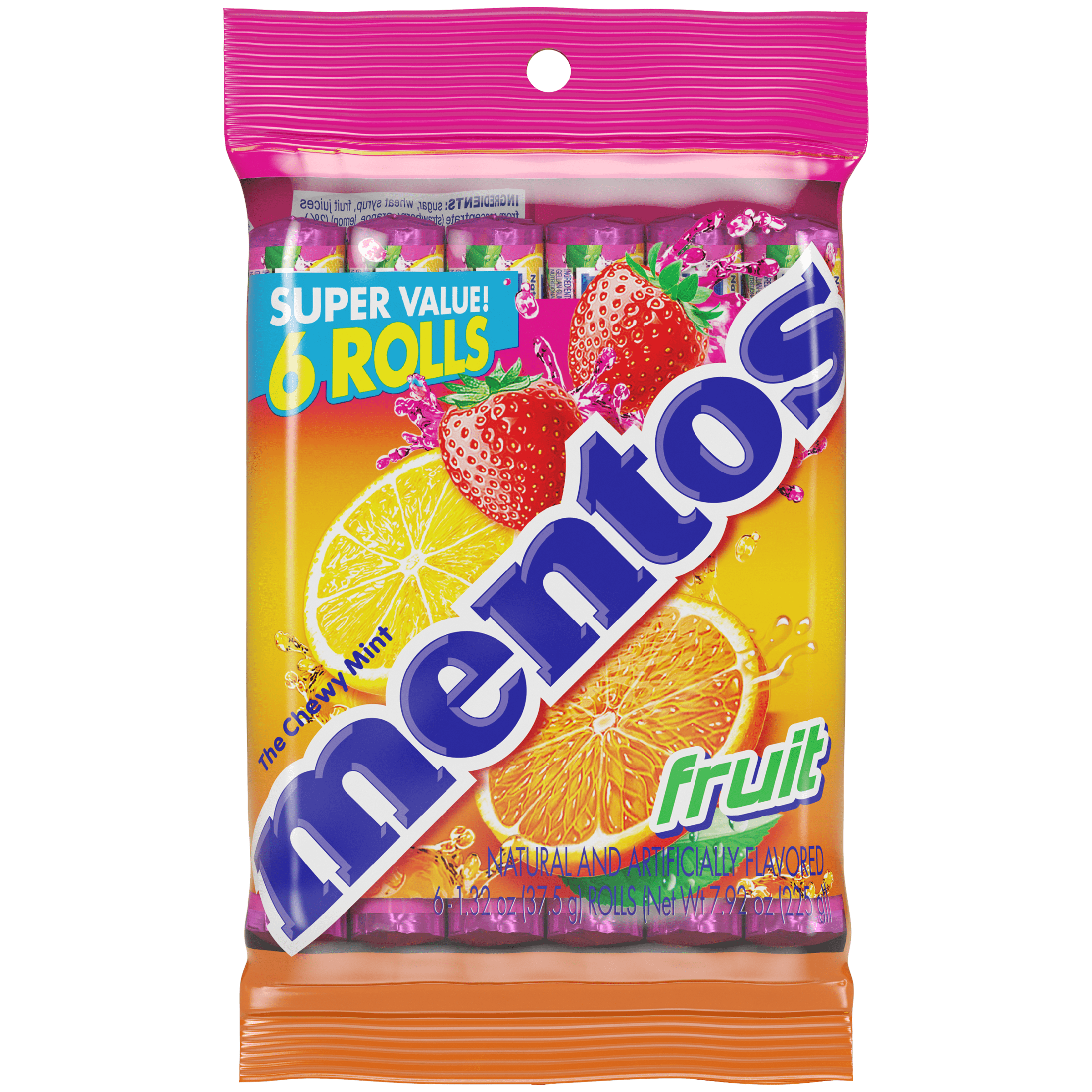 Mentos Chewy Mint Candy Roll, Fruit, Nut Free, Regular Size, 1.32 oz, 6 Count