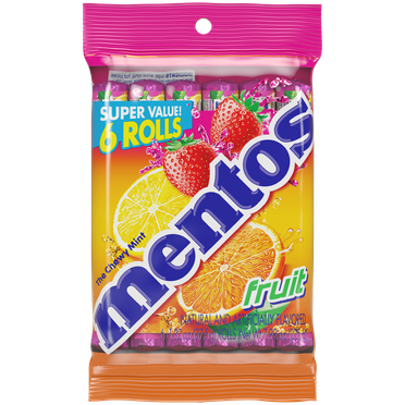 Mentos Chewy Mint Candy Roll, Fruit, Nut Free, Regular Size, 1.32 oz, 6 Count