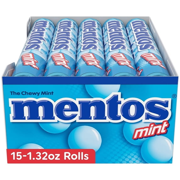 Mentos Chewy Mint Candy Roll, Mint, Peanut and Tree Nut Free, 1.32 oz, 15 Count