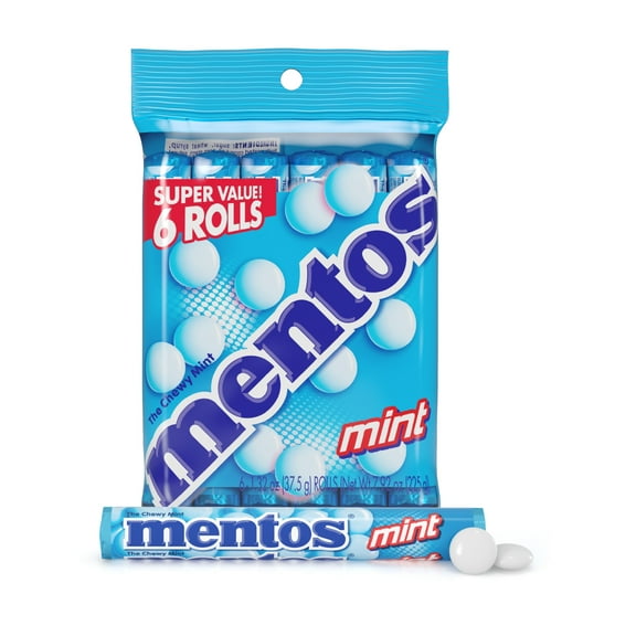 Mentos Chewy Mint Candy Roll, Peppermint, Peanut Free, Regular Size, 1.32 oz, 6 Count