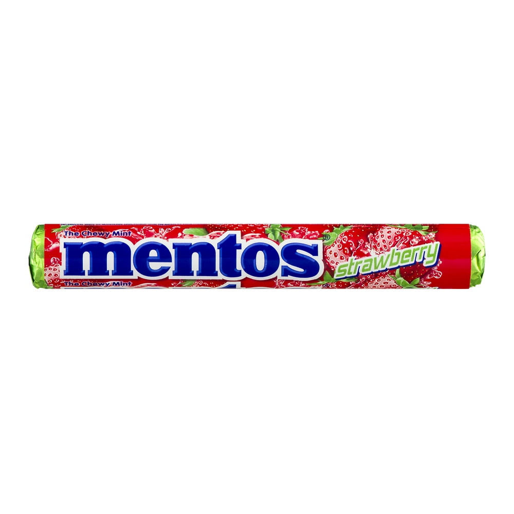 Mentos Chewy Mint Candy Roll, Strawberry, Nut Free, Regular Size, 1.32 oz