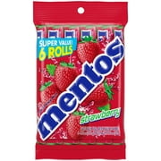 Mentos Chewy Mint Candy Roll, Strawberry, Peanut and Tree Nut Free, Regular Size, 1.32 oz, 6 Count