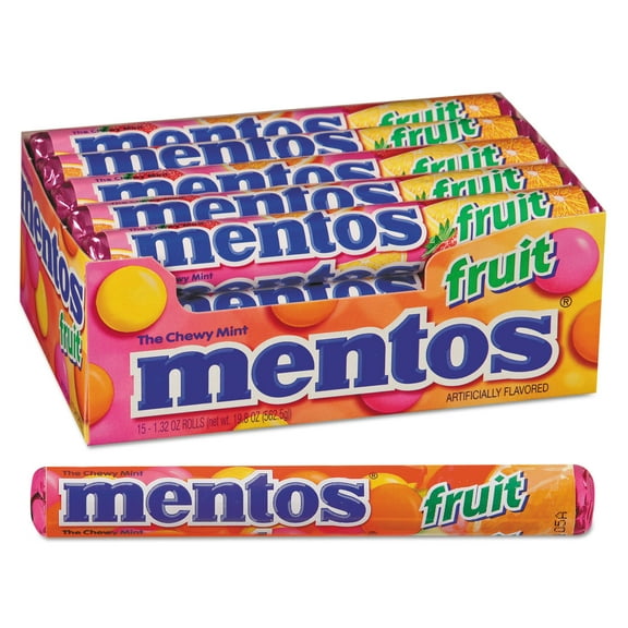 (Price/Pack)Mentos Vertical Showbox Mixed Fruit Candy 1.32 Ounces - 15 Per Pack - 24 Packs Per Case