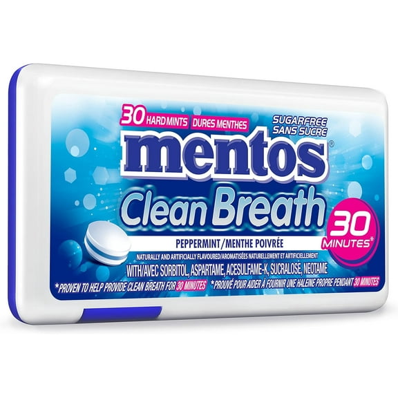 Mentos Clean Breath Mints, Peppermint, 30 pc/Pack of 12