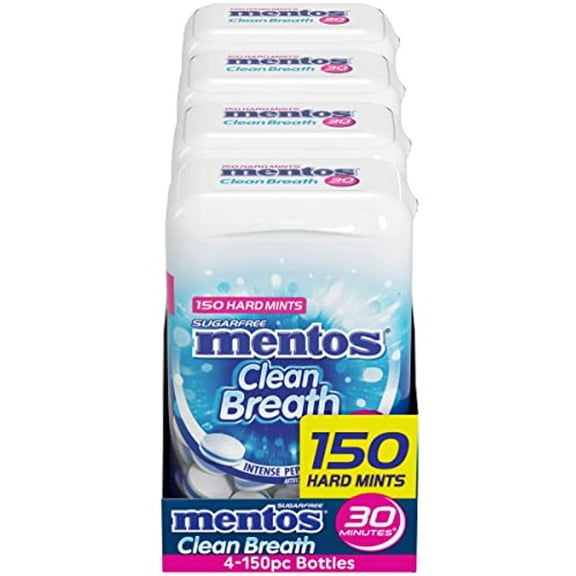 Mentos Clean Breath Sugarfree DNF2Hard Mint, 150pc, Intense Peppermint (Pack of 4 Bottles)