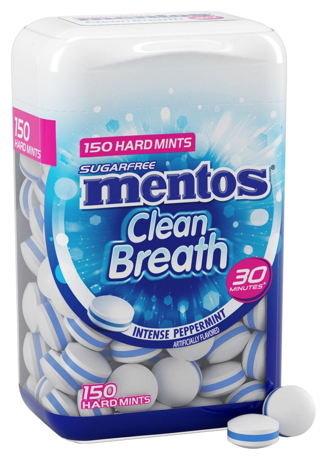 Mentos Clean Breath Sugarfree Hard Mint, Peppermint, Nut Free, Regular Size, 150 Count