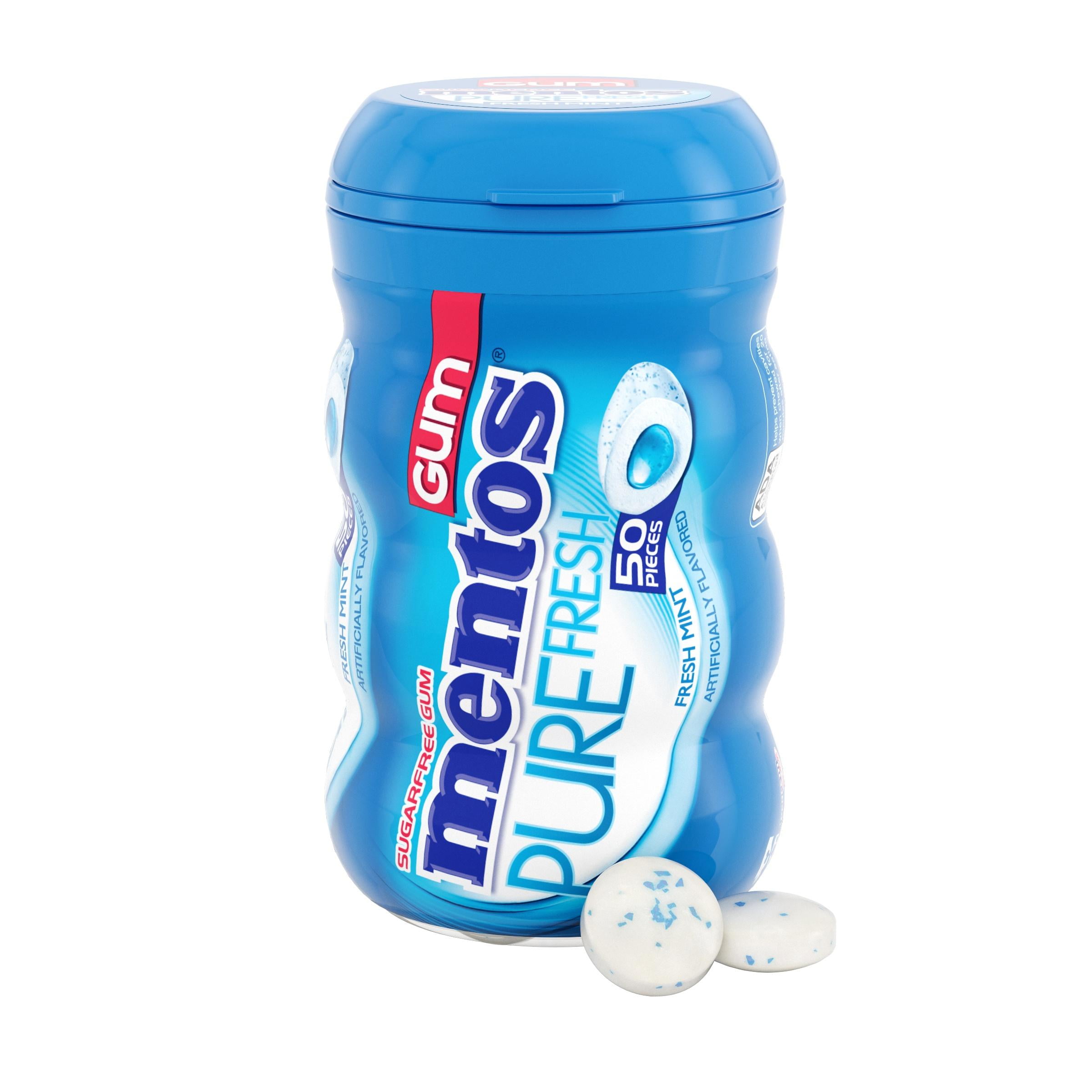 Mentos Gum Sugar-Free Fresh Mint Chewing Gum, 50 Regular Size Pieces, Bottle
