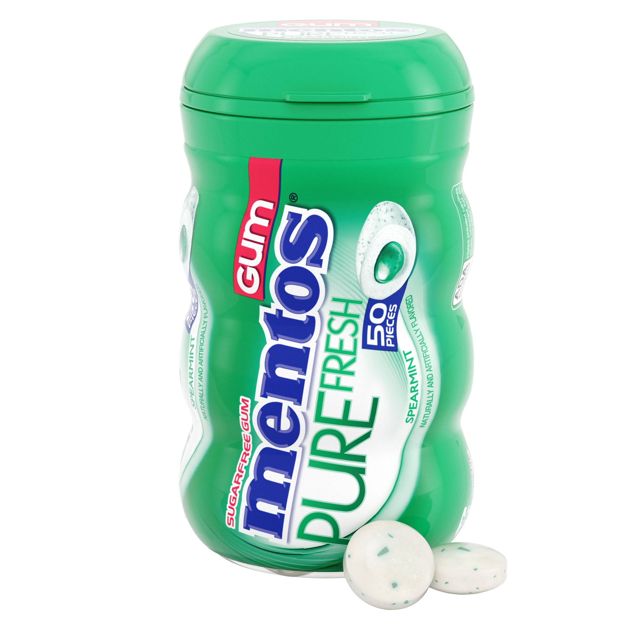 Mentos Gum Sugar-Free Spearmint Chewing Gum, 50 Regular Size Pieces, Bottle