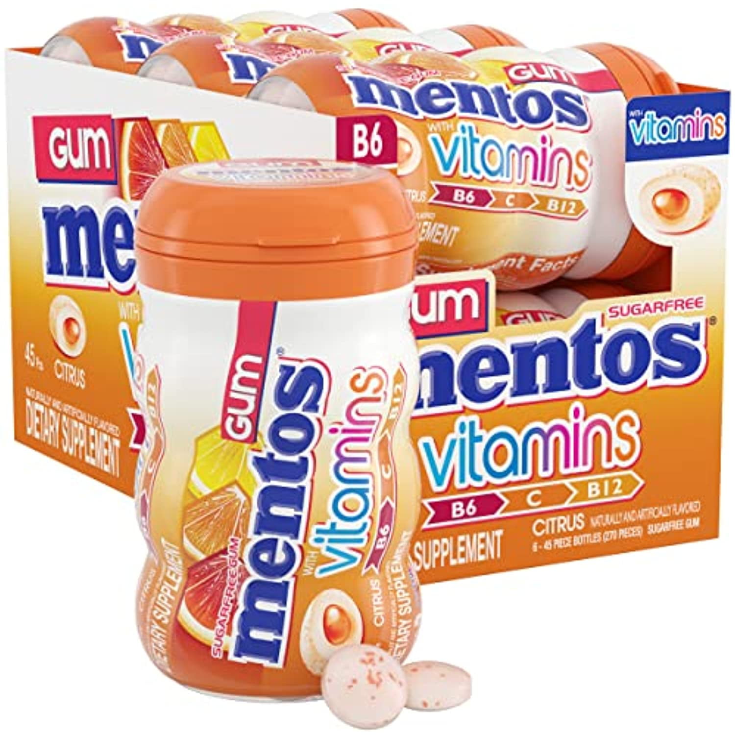 Mentos Gum With Vitamins, Sugar Free Chewing Gum With Xylitol, Citrus