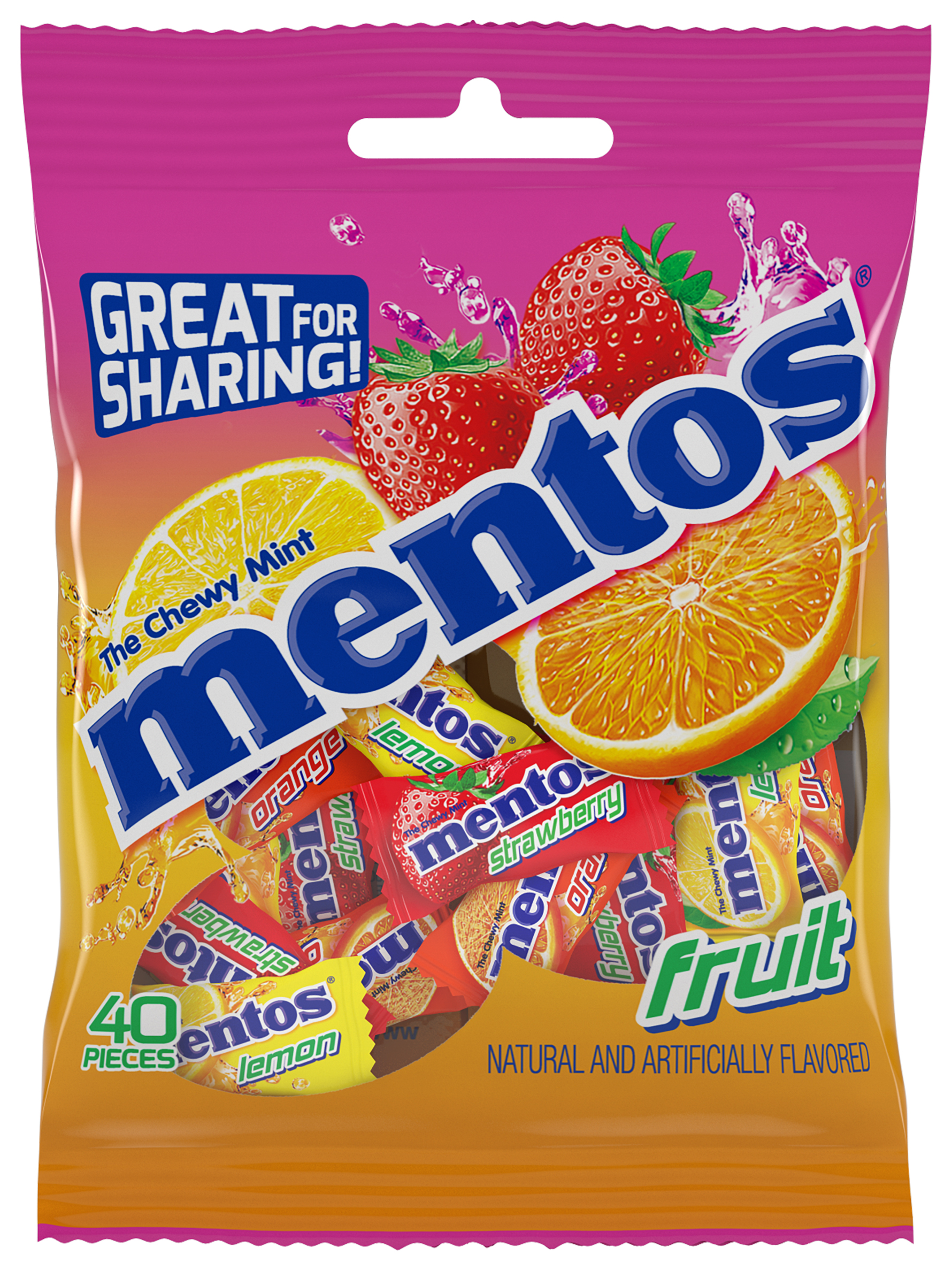 Mentos Individually Wrapped Chewy Mint Candy Peg Bag 40pc Fruit - image 1 of 2