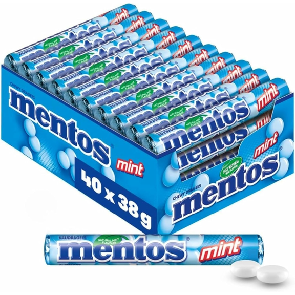Mentos Mint Flavored Chewy Candy, 14 Pieces Per Roll, 1.32-Ounce Rolls (Pack of 40 Rolls)