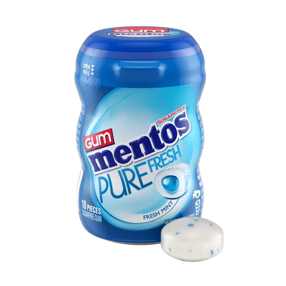 Mentos Pure Fresh Sugar-Free Chewing Gum, Fresh Mint, 10 Piece Bottle
