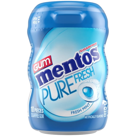 Mentos Pure Fresh Sugar-Free Fresh Mint Xylitol Chewing Gum, Fresh Breath, 10 Count Resealable Bottle