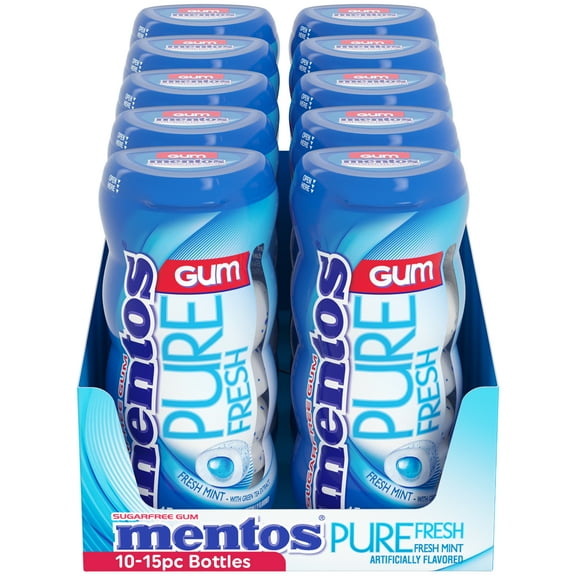 Mentos Pure Fresh Gum Fresh Mint 15 Piece Pocket Bottle - Pack of 10