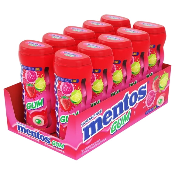 Mentos Pure Fresh Red Fruit Lime Sugarfree Gum 10 Bottles 15 Pieces Each Fruity Cooling Chewing Gum