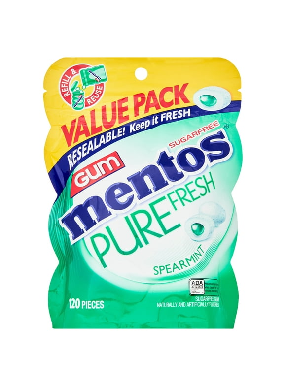 Mentos Pure Fresh Spearmint Sugarfree Gum Extra Value Pack, Regular Size, 120 Count