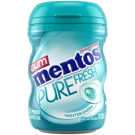 Mentos Pure Fresh Sugar Free Chewing Gum, Wintergreen, 10 Piece Bottle