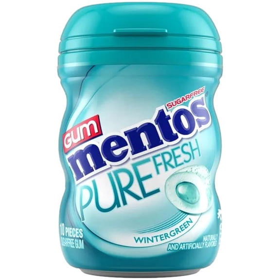 Mentos Pure Fresh Sugar Free Chewing Gum, Wintergreen, 10 Piece Bottle