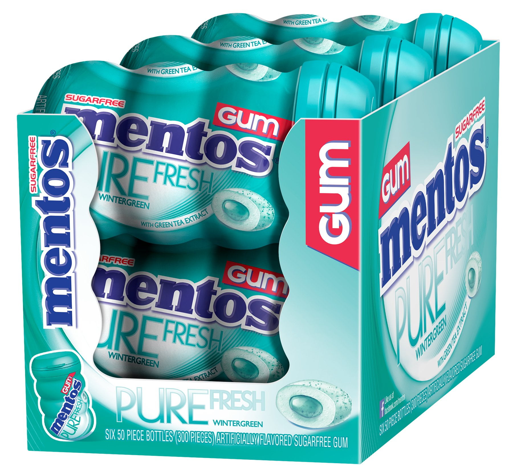Mentos Pure Fresh Sugar-Free Chewing Gum, Wintergreen, 50 Ct, (6 Pk, 300 Total Pieces)