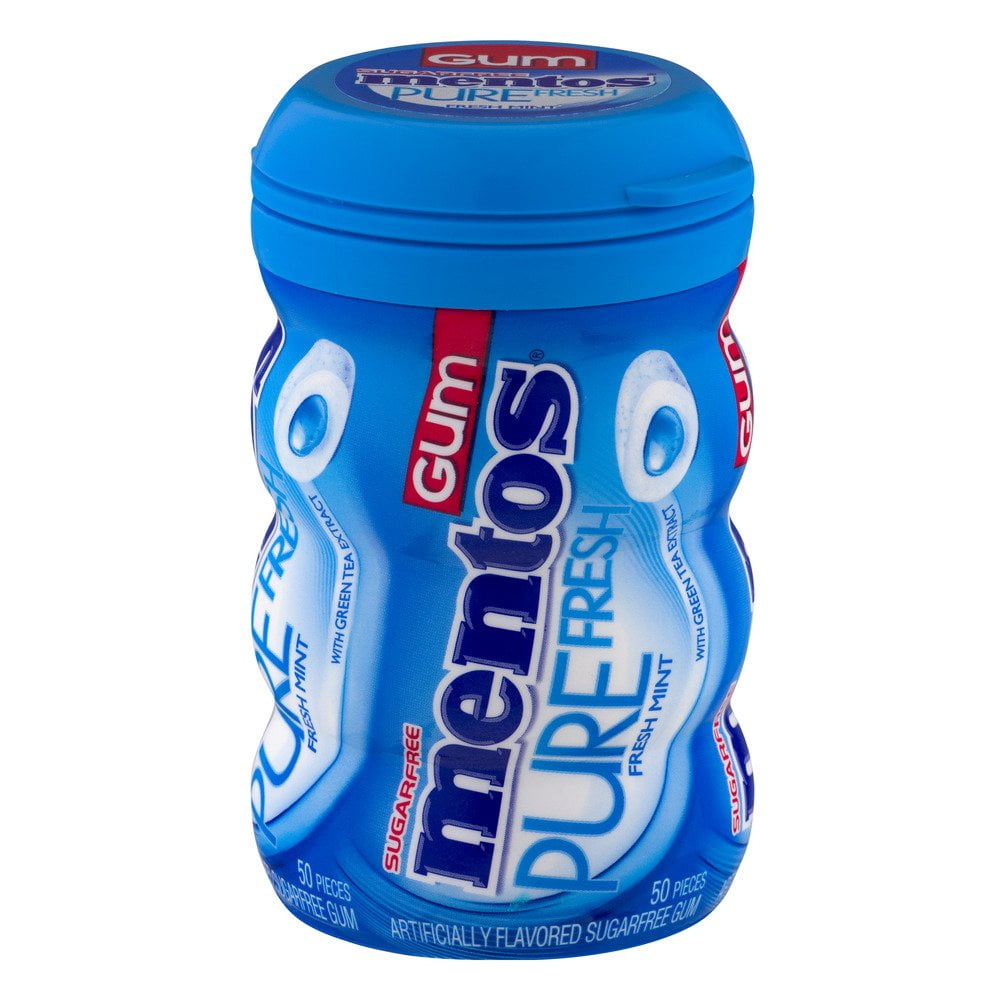 Mentos Pure Fresh Sugar-Free Chewing Gum with Xylitol, Fresh Mint, 50 Piece Per Bottle