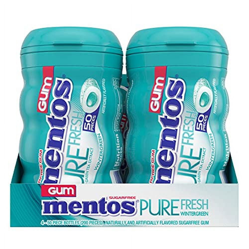 Mentos Pure Fresh Sugar-Free Chewing Gum with Xylitol, Halloween Candy, Bulk, Wintergreen, 50 Count, Pack of 4