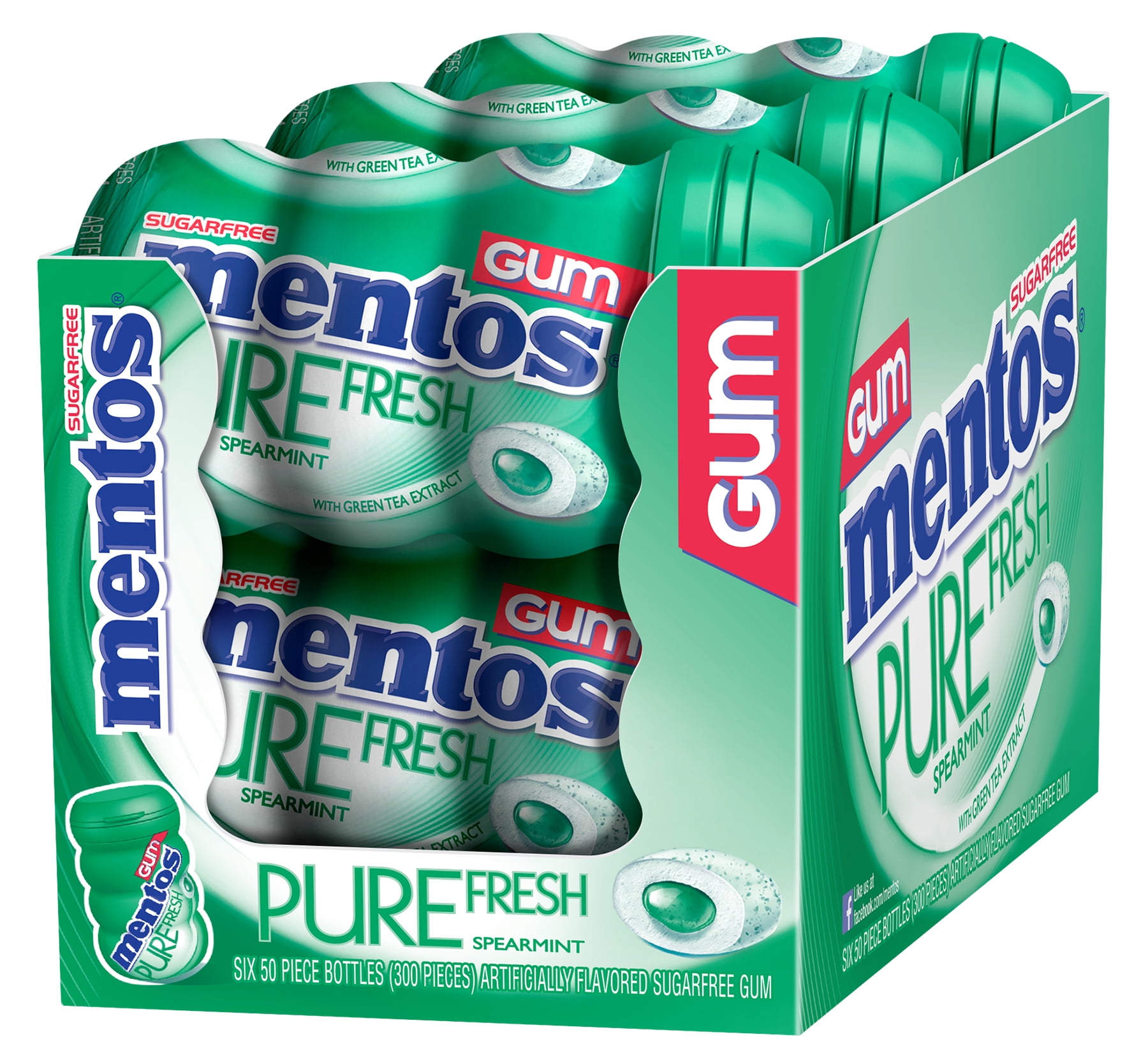 Mentos Pure Fresh Sugar-Free Chewing Gum with Xylitol, Spearmint, 50 Piece Bottle (Bulk Pack of 6)
