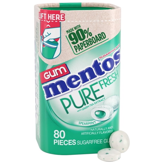 Mentos Pure Fresh Sugar-Free Chewing Gum with Xylitol Spearmint (Pack of 32)