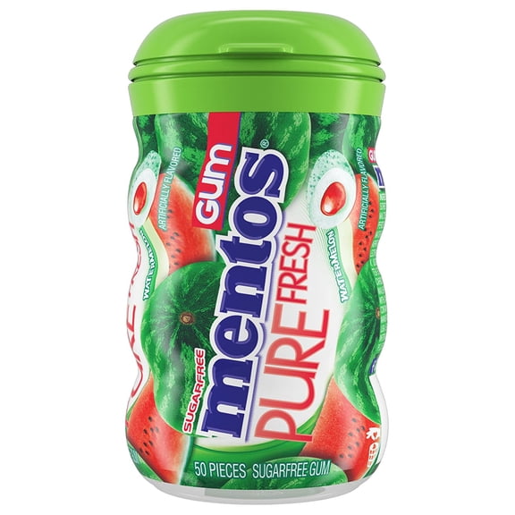 Mentos Pure Fresh Sugar-Free Chewing Gum with Xylitol, Watermelon, 50 Piece Bottle