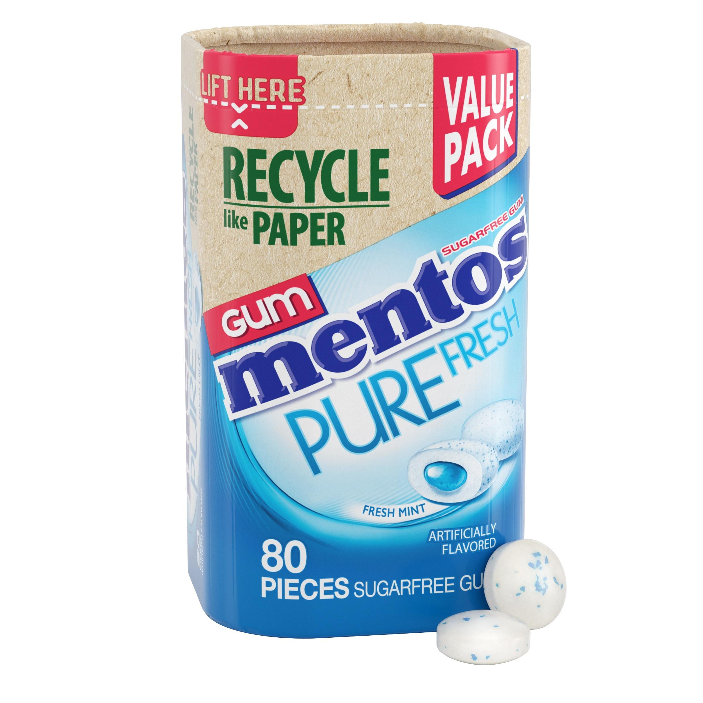 Mentos Pure Fresh Sugar-Free Gum, Paperboard Bottle, Fresh Mint, Peanut-Free, Regular Size, 80 Count