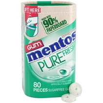 Mentos Pure Fresh Sugar-Free Gum, Paperboard Bottle, Spearmint, Peanut-Free, Regular Size, 80 Count