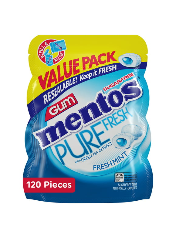 Mentos Pure Fresh Sugar-Free Gum with Xylitol, Fresh Mint, Nut Free, 120 Regular Size Pieces