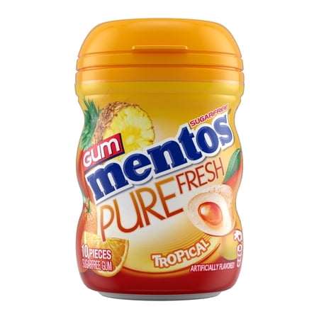 Mentos Pure Fresh Sugar Free Gum Tropical Flavor, 10 Piece Bottle