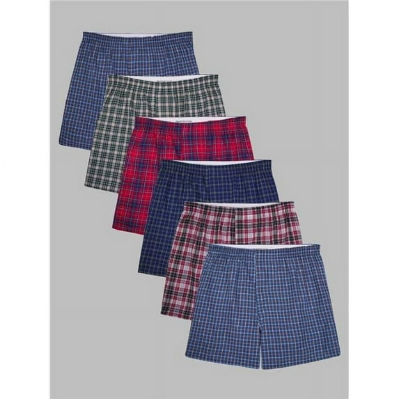 Fruit of the Loom Men Assorted Color Basic Fit Woven Boxer Shorts, Extra Large - Pack of 6