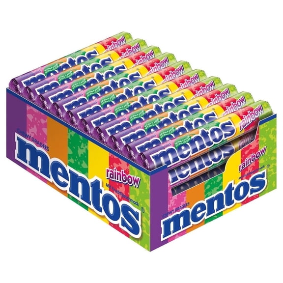 Mentos Rainbow Chewy Candy Rolls  40 Count Display Box, 37g Packs, Assorted Fruit Flavors