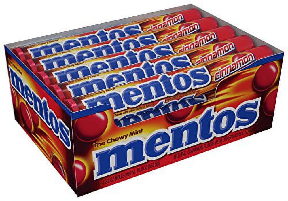 Mentos Chewy Mint Candy Roll, Cinnamon, Halloween Candy, Bulk, Party, Non Melting, Pack of 15 (1.32 Ounce each), 19.8 Oz