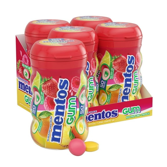 Mentos Sugar-Free Chewing Gum, AKF18 Tropical, Red Fruit and Lime, 50 Piece Bottle (Pack of 4 Bottles)