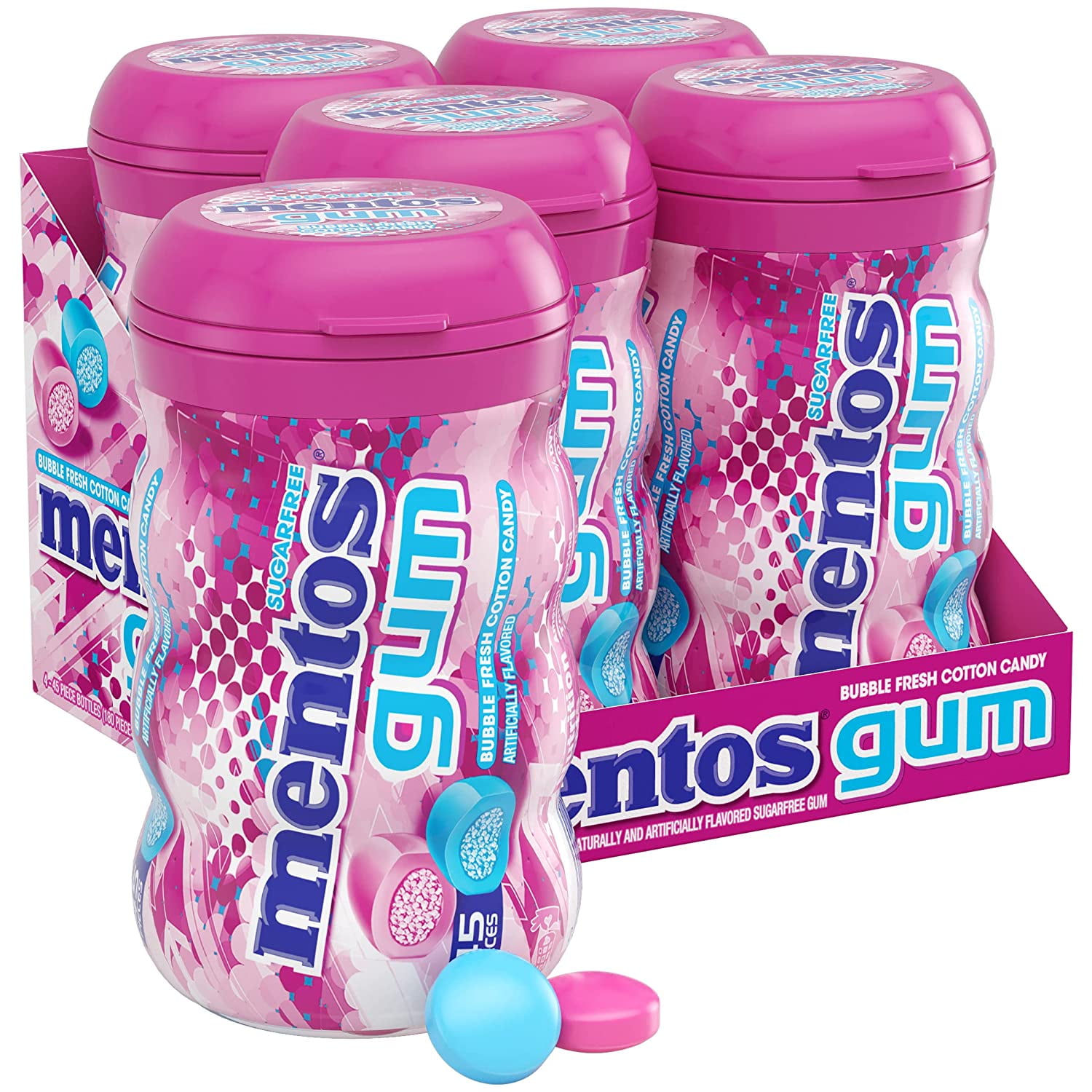 Mentos SugarFree Bubble Gum, Cotton Candy Flavor, 45 Pieces, Pack of 4