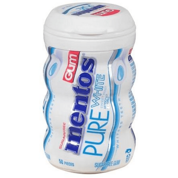 Mentos WHITE Sugar-Free Chewing Gum with Xylitol 50 Piece Bottle 3.53Oz., (Pack Of 1)