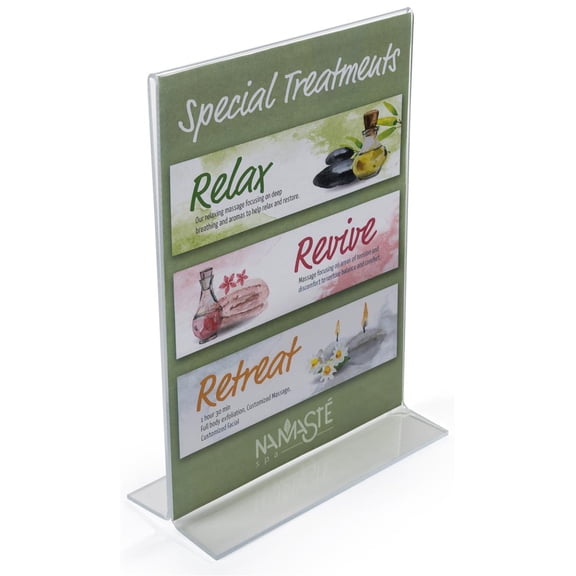 Menu Card Holder 5w x 7h x 2d Clear Acrylic Vertical Picture Frame Holds 5w x 7h Images Sold in Case Packs of 20 Units Plexiglas Sign Display Advertises on Tables and Counters (VSH57)