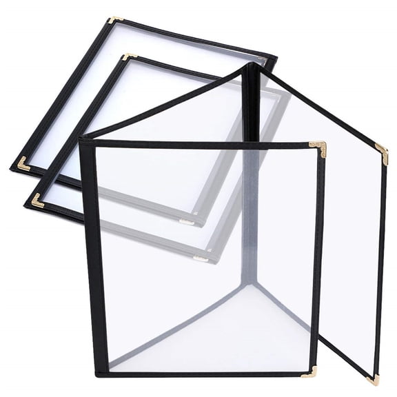 Menu Covers for Restaurant 3PCS 8.5 x 11 Inch, Triple Fold 6 View Transparent Restaurant Menu Covers Book with Leatherette Trim and Decorative Corners, Fit for Standard Letter Size Paper