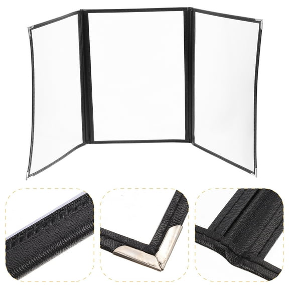 2Pcs Black Restaurant Menu Holders PVC Cover with Space Saving Flat Storage Design