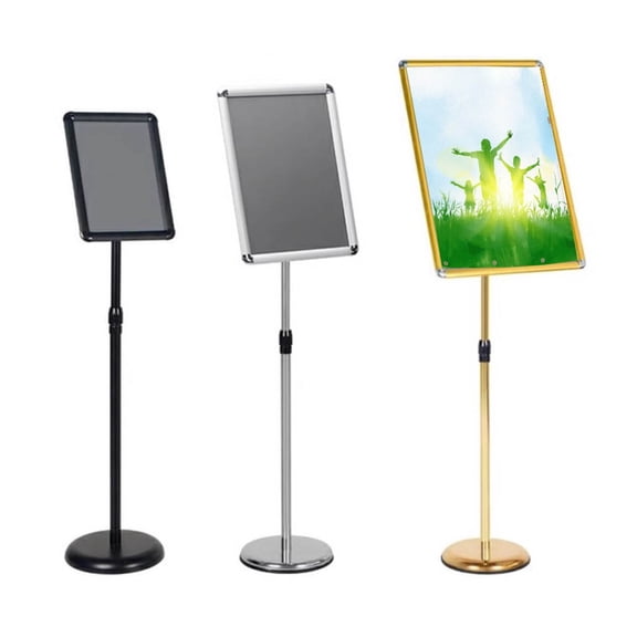 Menu Holder Sign Display Stand with Sturdy Metal Base,Floor Sign Stand Adjustable Poster Stand Aluminum Snap Frame Replaceable Advertising Rack