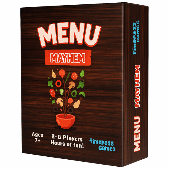 Menu Mayhem is a fun and fast-paced card game where players collect Ingredient cards, complete recepies to win Recipe cards, and face surprise twists from unpredictable Fortune Cookies!