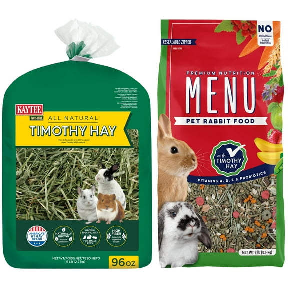 Menu Premium Rabbit Food & Kaytee Forti-Diet All Natural Timothy Hay, 96 oz