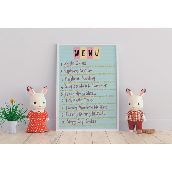 Menu Print Cute Nursery Wall Art, Unframed Paper Print Size 16x24