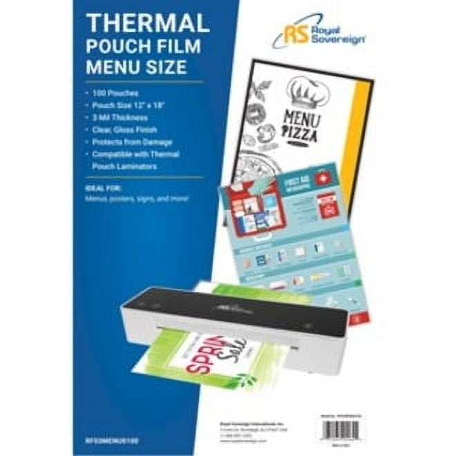 ROYAL SOVEREIGN Menu Size - 12" x 18" - 3mil - 100 Pack - Thermal Laminating Pouches